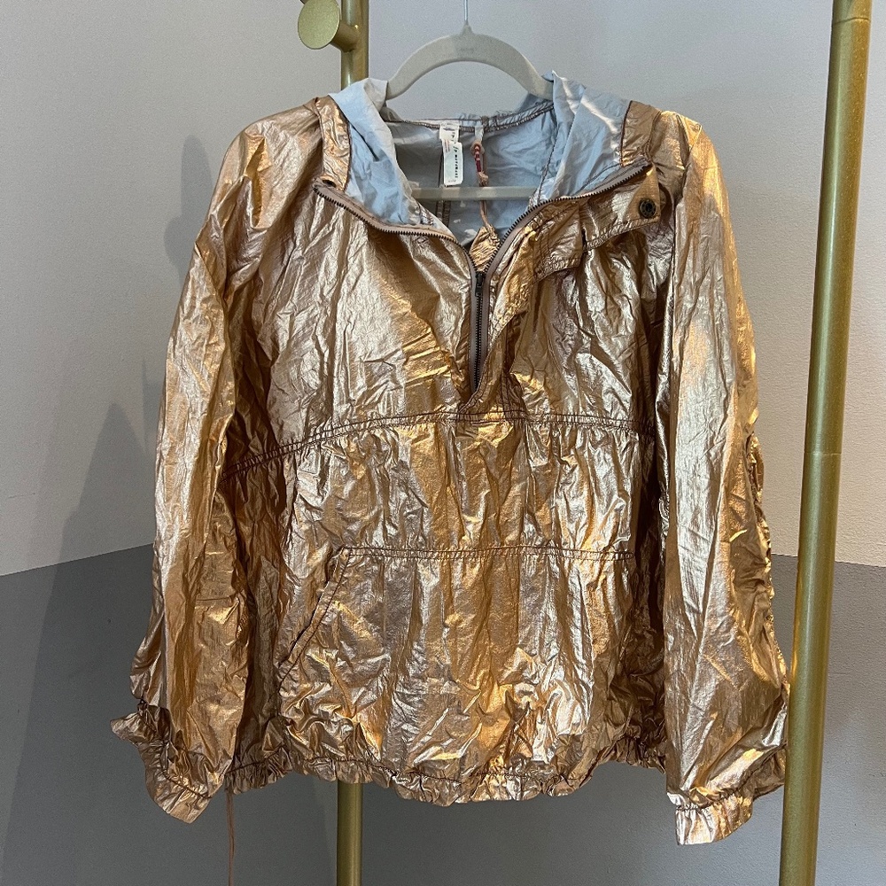 Free People Movement Bronze Gold Foil Look Windbreaker